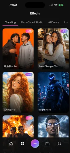 Browsing AI video effects and templates